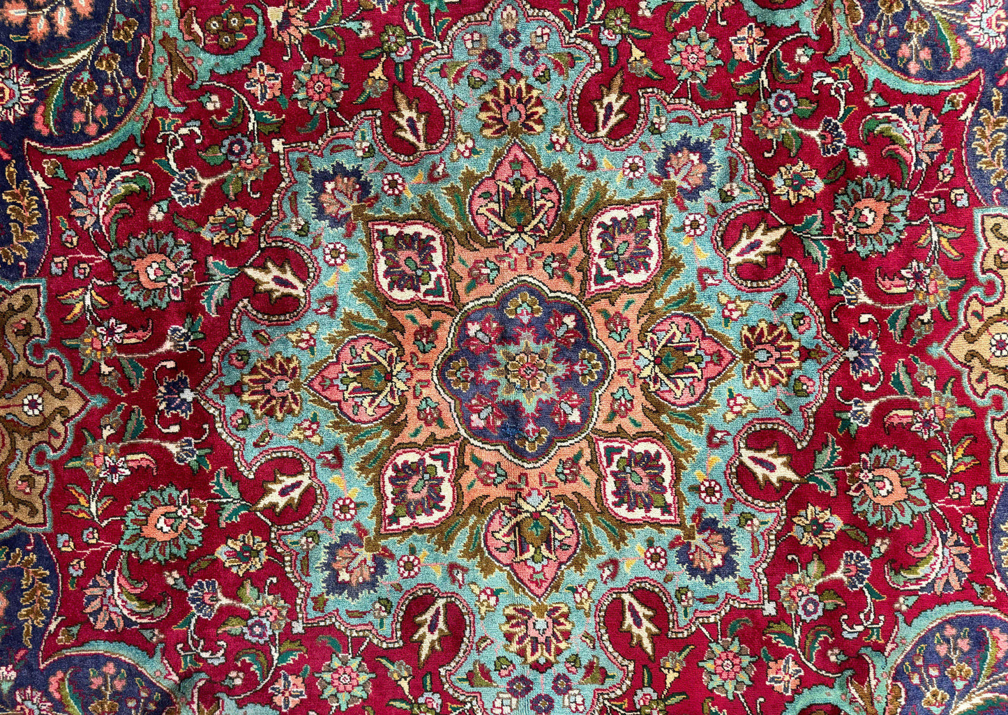 USED Wonderful Persian Tabriz Rug 10x14, Antique Persian Carpet, Handmade Wool Rug, Floral Medallion, Red Navy Blue, Colorful, Large Persian Area Rug