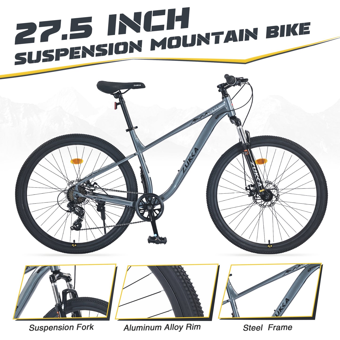NEW 27.5 Inch Wheels 8 Speed Mountain Bike, for Men Women Boys and Girls, Front Suspension, Steel Frame