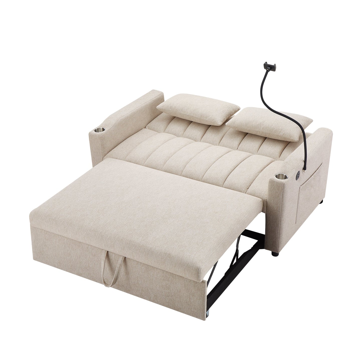 NEW Beige Bella Fabric Convertible Sofa Bed Loveseat