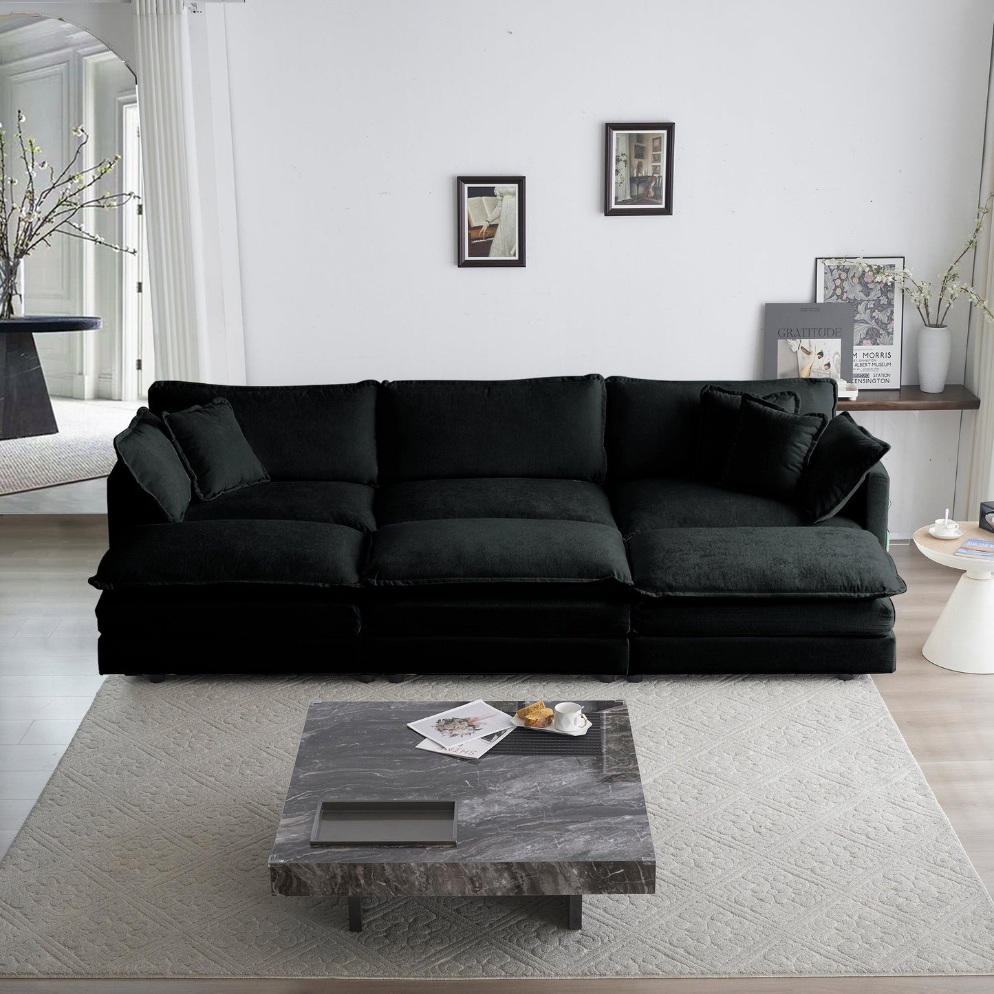 NEW Comfortable Deep Seat Reversible Modular 6 Seater Sectional Super Soft Sofa U Shaped Sectional Couch with 3 Ottomans, 3 Toss Pillows and 2 Arm Pillows