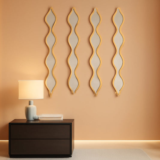 NEW Gold Teardrop Mirror Wall Art 4 Piece Set Long Narrow Hanging Decor