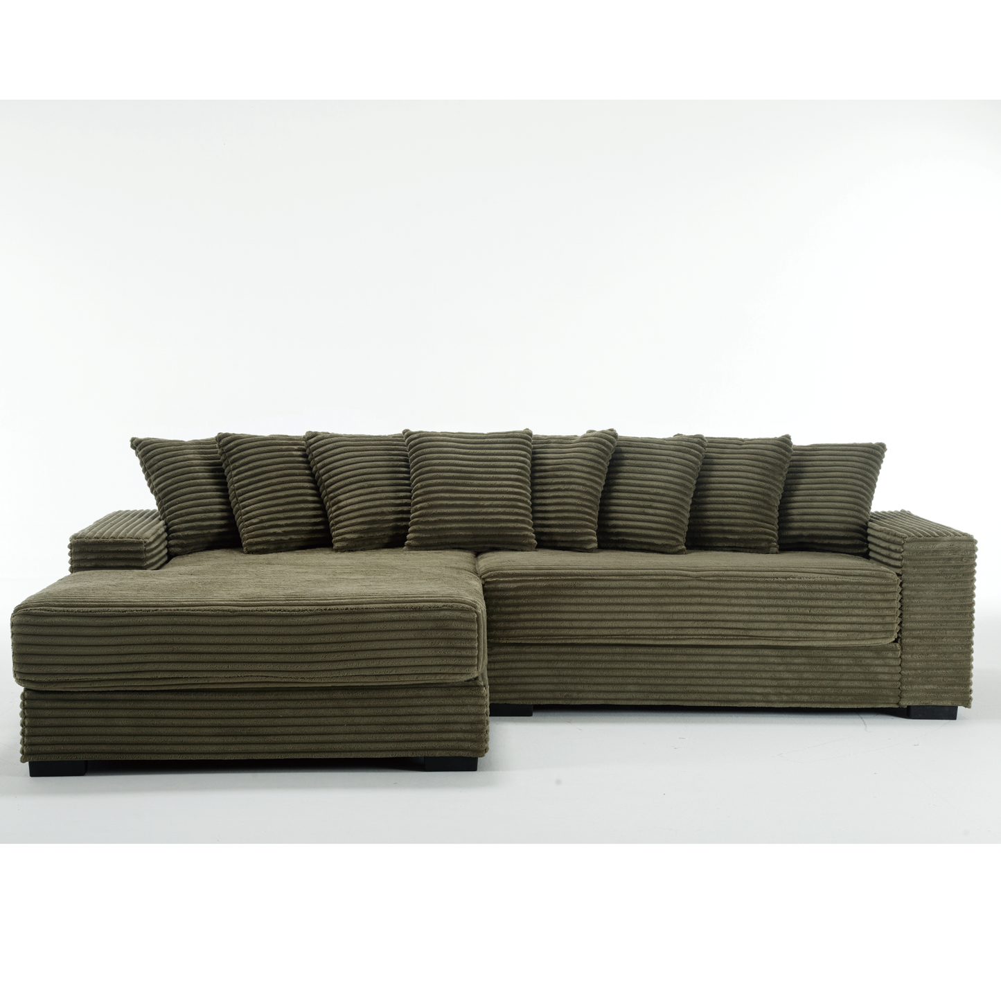 NEW NEW ARRIVED] [VIDEO PROVIDED] Oversized Two-Piece Couches, L Shaped Sofa, Corduroy, Left Chaise Daybed,with Armrests,Eight Throw Pillows,Corner Sofa,Easy To Assemble, Green