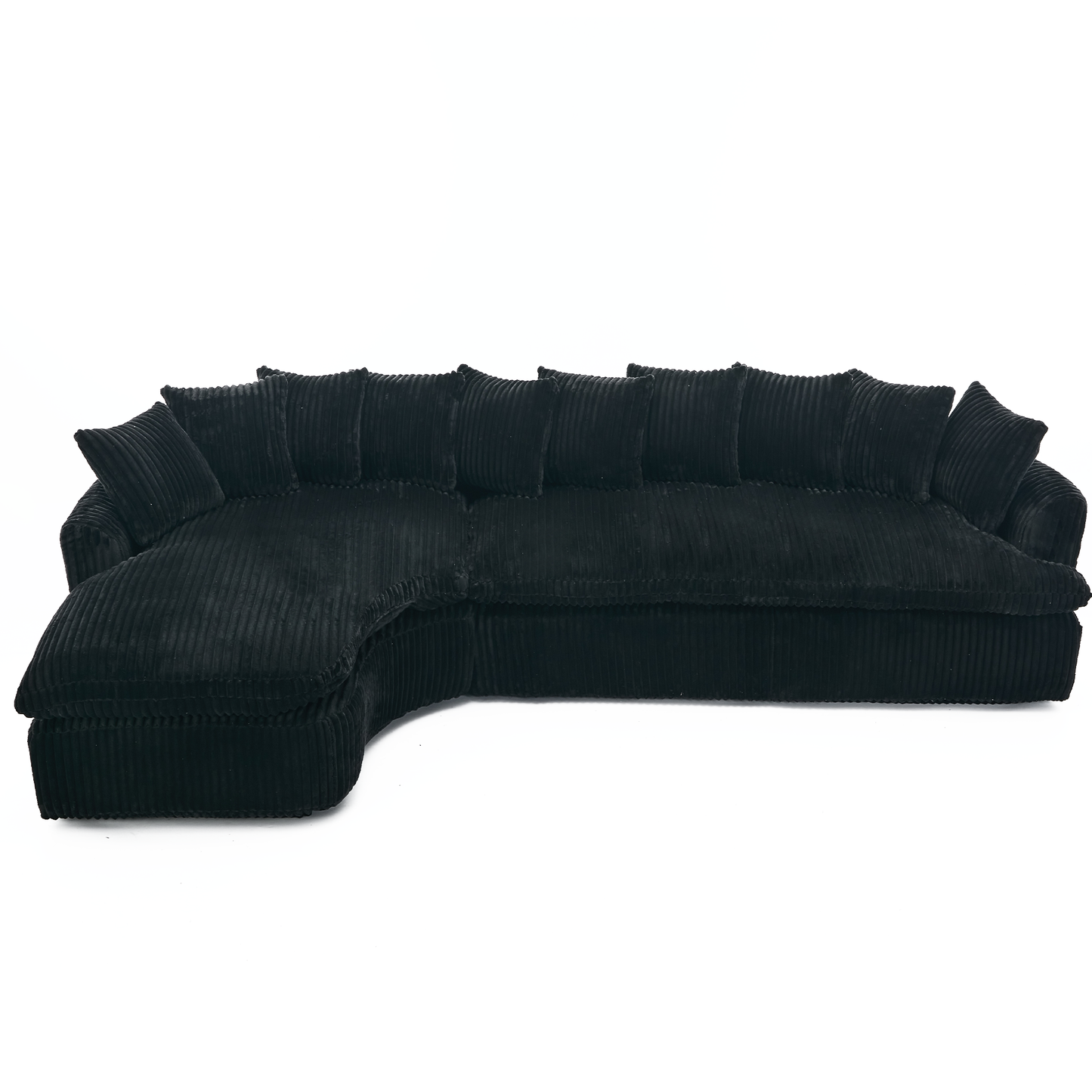 NEW 127''  Large Sectional Sofa ,Elegant Curved Design ,High-Resilience Foam ,Ten Back Cushions,L-Shape Left Sofa,No Assembly  Required , (Black-Soft Corduroy Fabric)