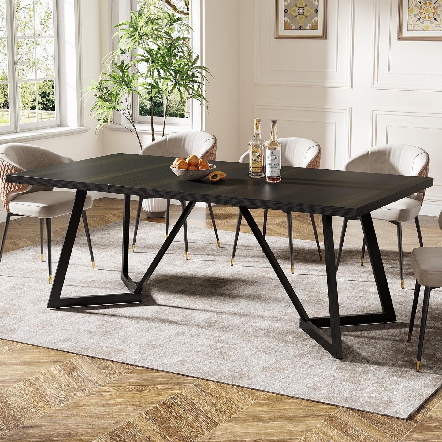 NEW 70.86 Inch Black Dining Table For 4 To 6 Family Room