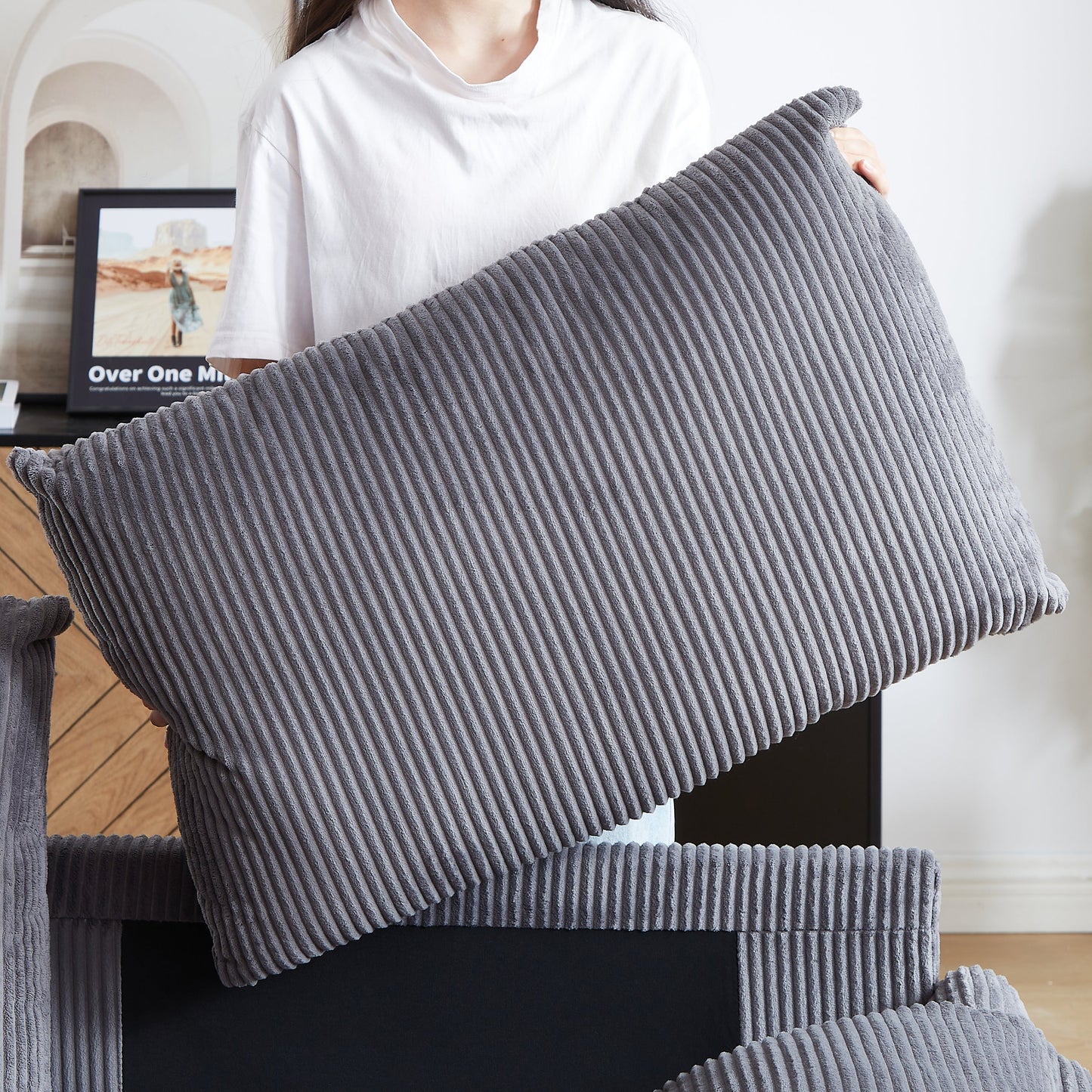 NEW MH'' 3-in-1 Adjustable Sleeper 64.5 Inch Soft Corduroy Convertible Sleeper Sofa Bed with Pullout Bed 2 Pillows and Side Pockets