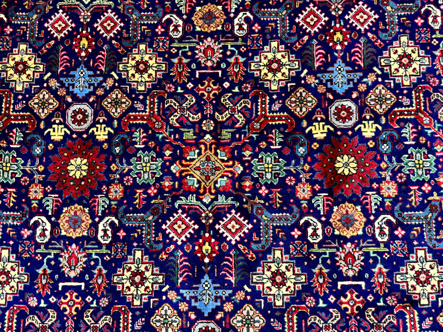 USED Large Persian Tabriz Rug 10x16, Navy Blue and Red, Allover Pattern, Vintage Hand Knotted Wool Carpet