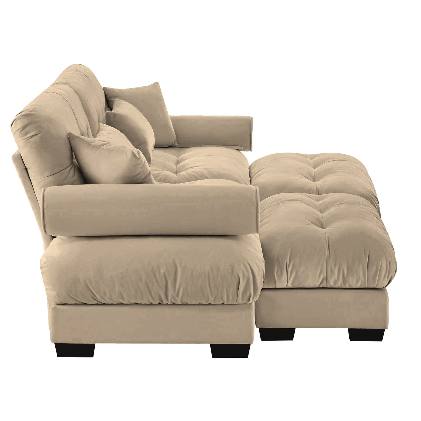 NEW Modern Camel Velvet Two-Seater Sofa with Ottoman