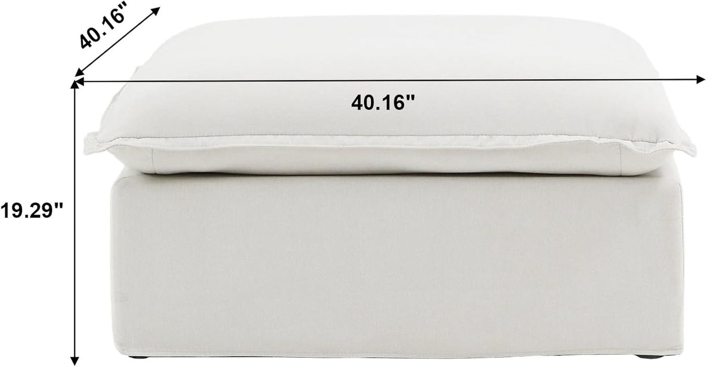 NEW White Hemp Velvet Ottoman Footstool Removable Covers