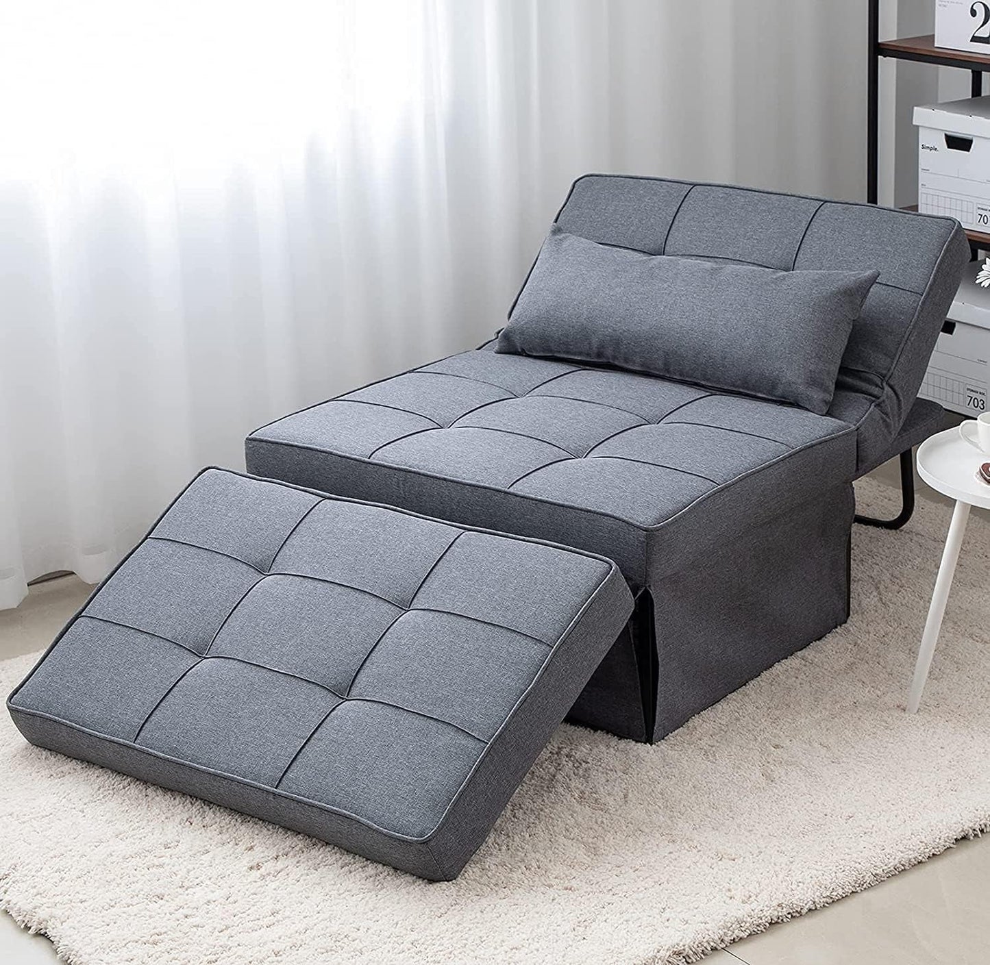 NEW Light Grey Contemporary Convertible Sofa Bed Ottoman