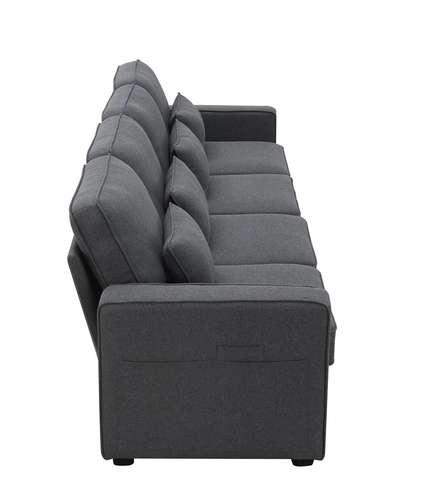 NEW 104' 4-Seater Modern Linen Fabric Minimalist Style Couch Sofa with Armrest Pockets and 4 Pillows