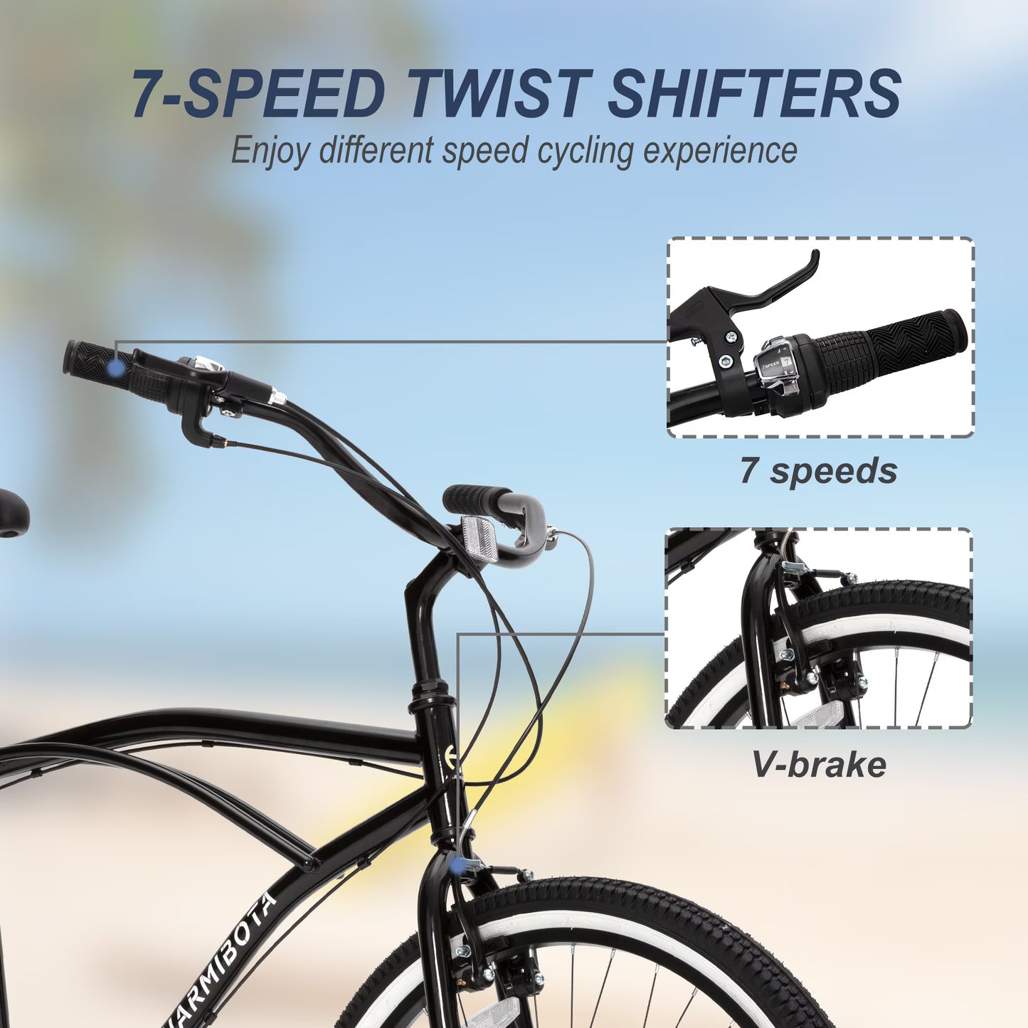NEW Multifunction 26 Inch 7 Speed Bike Steel Frame U-brake Multi-function Rear Rack Multicolor Beach Bicycle Bikes