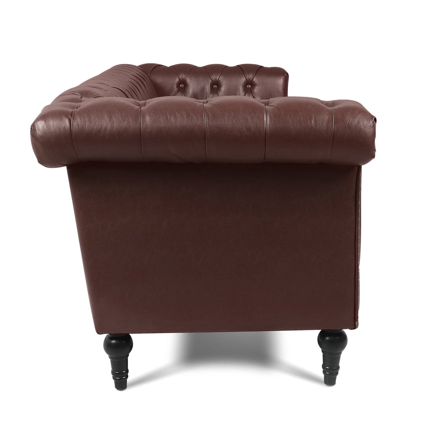 NEW Traditional Dark Brown 3 Seater Sofa with Removable Cushions and Square Arms in PU Material