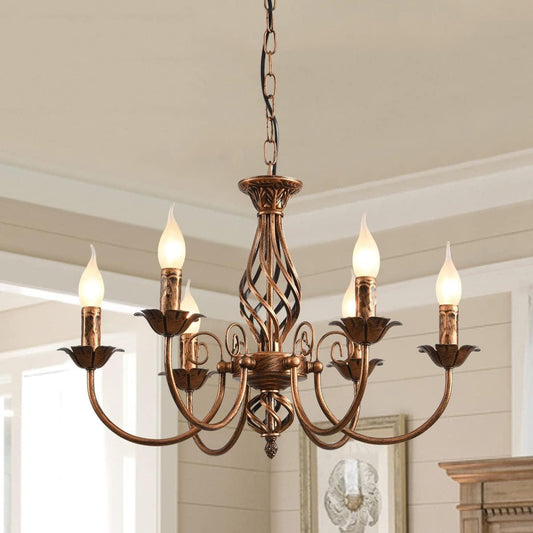 NEW Bronze Rustic Farmhouse Chandelier Six Light Pendant