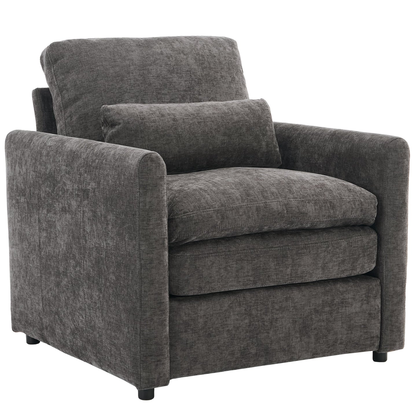 NEW Cozy Upholstered Armchair with Double Cushion in Grey Chenille, 31.9 Inches