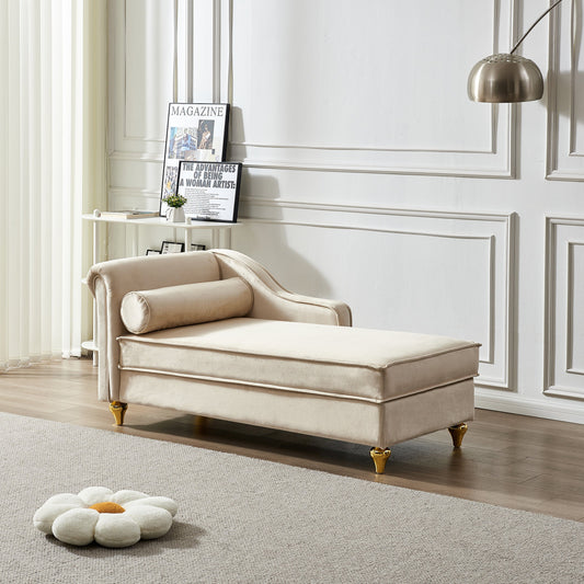 NEW Modern Beige Velvet Upholstered Chaise Lounge Chair with Storage