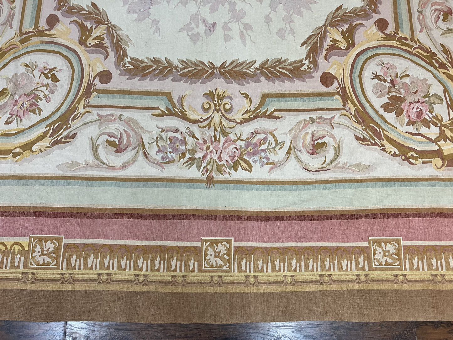 USED Large Aubusson Rug 11x15, Oversized Gallery Palace Size Flatweave Savonnerie Carpet 11 x 15 ft, Wool Handmade Vintage Elegant European