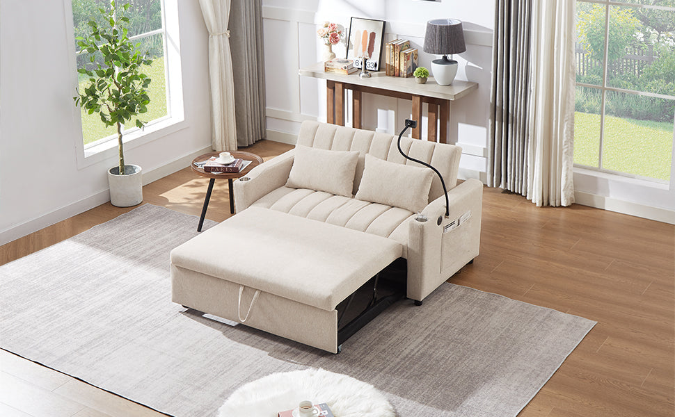 NEW Beige Bella Fabric Convertible Sofa Bed Loveseat