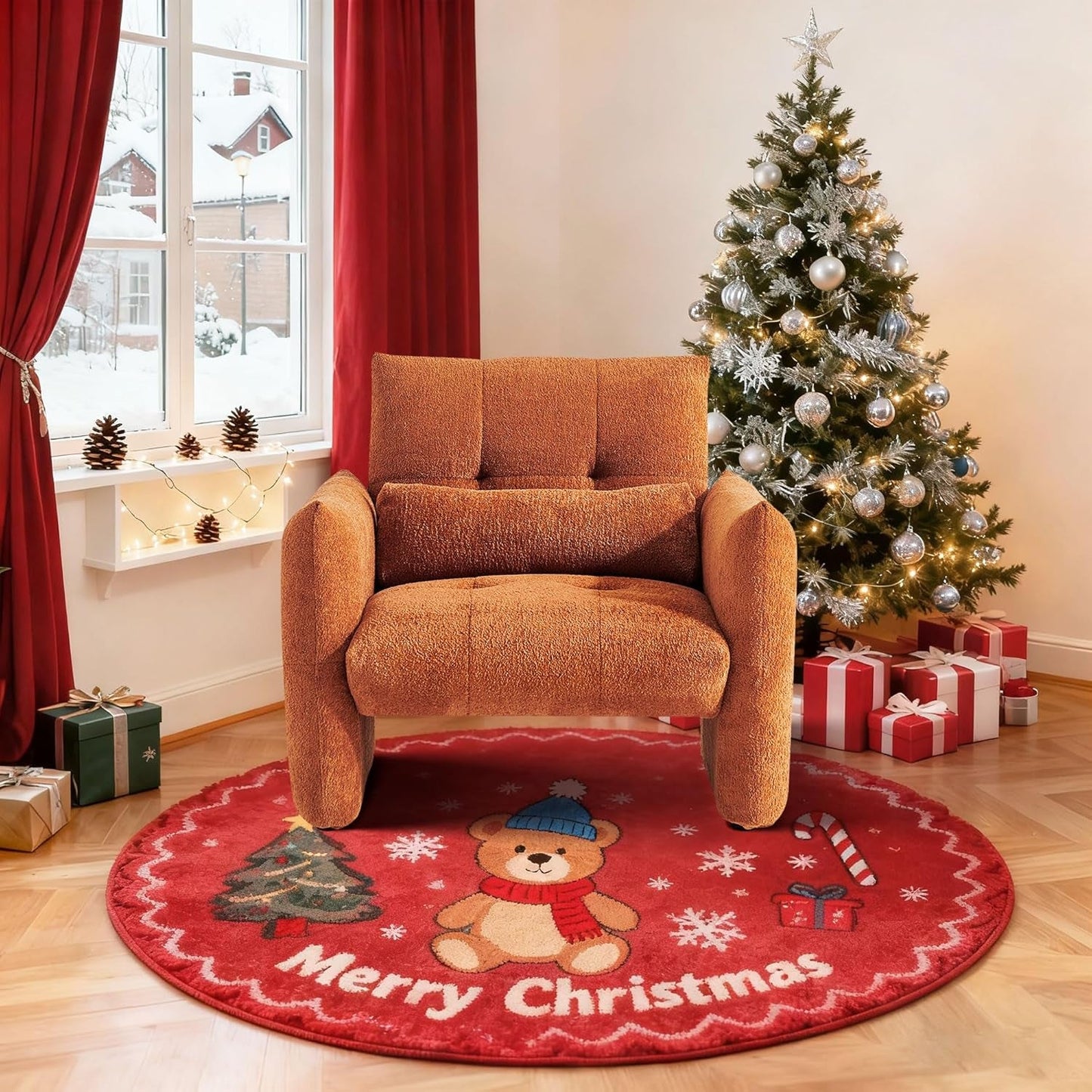 NEW Taupe Sherpa Upholstered Accent Arm Chair Luxurious