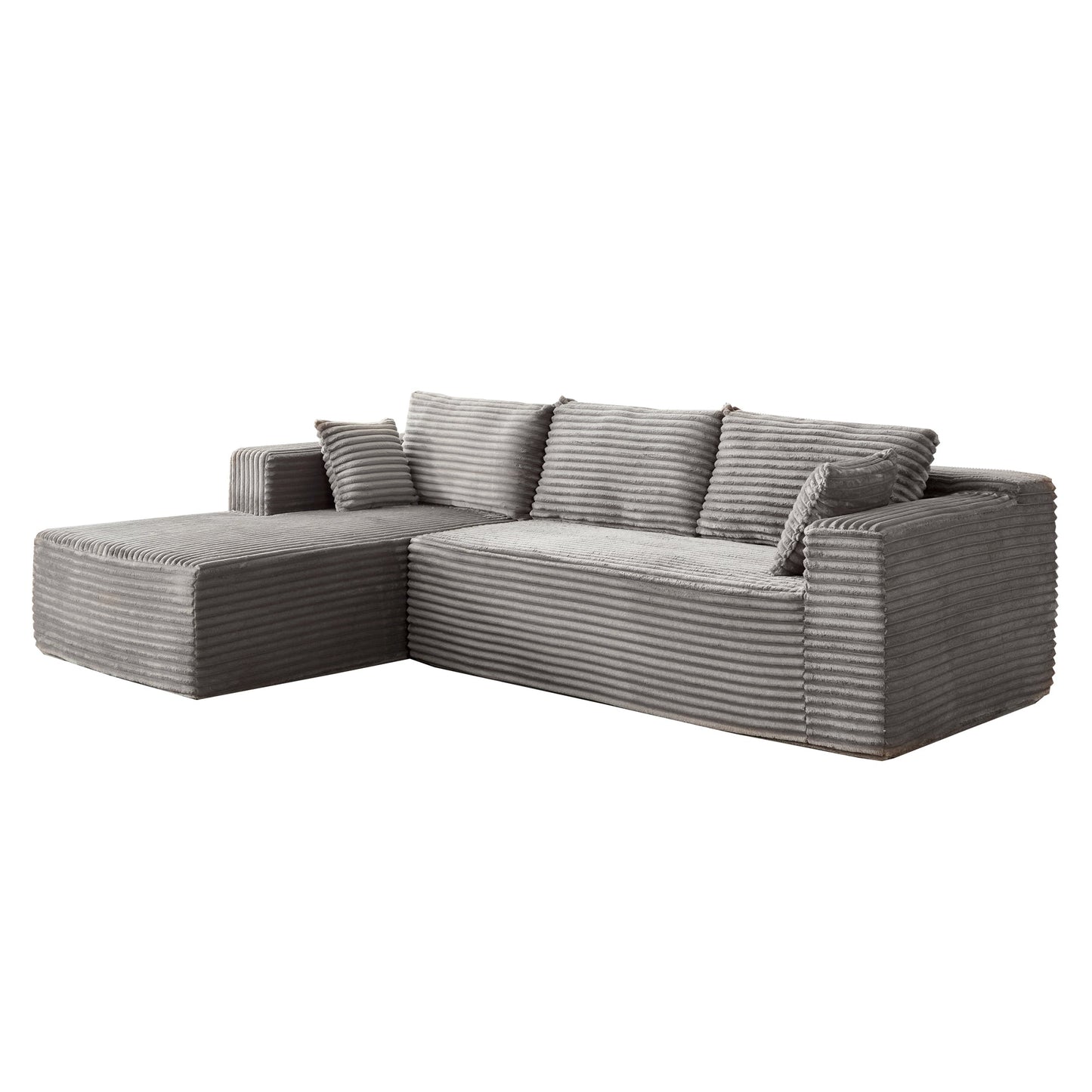 NEW Grey Compression Sectional Couch Boneless L Shape Sofa