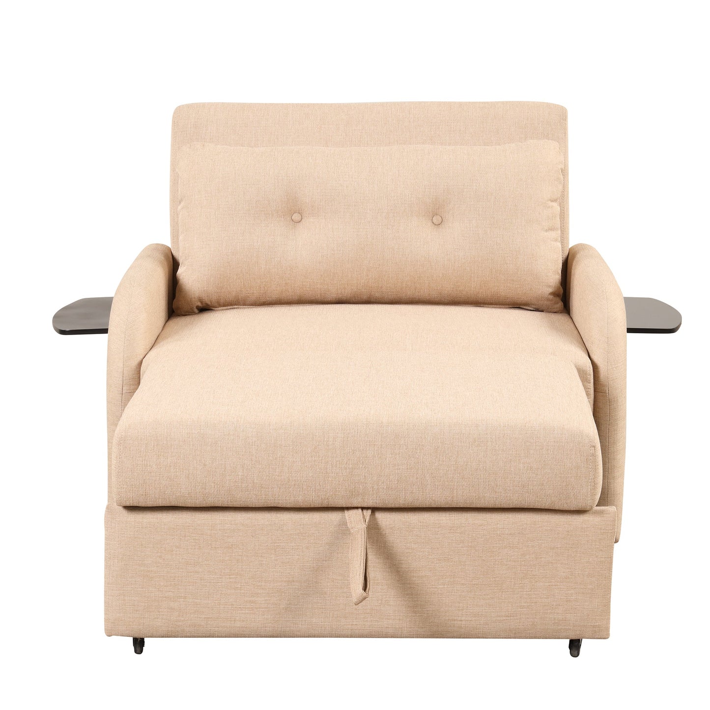 NEW Versatile Pull Out Sofa Sleeper 3 in 1 with Wing Table & USB Charge, Beige Linen, Compact Design