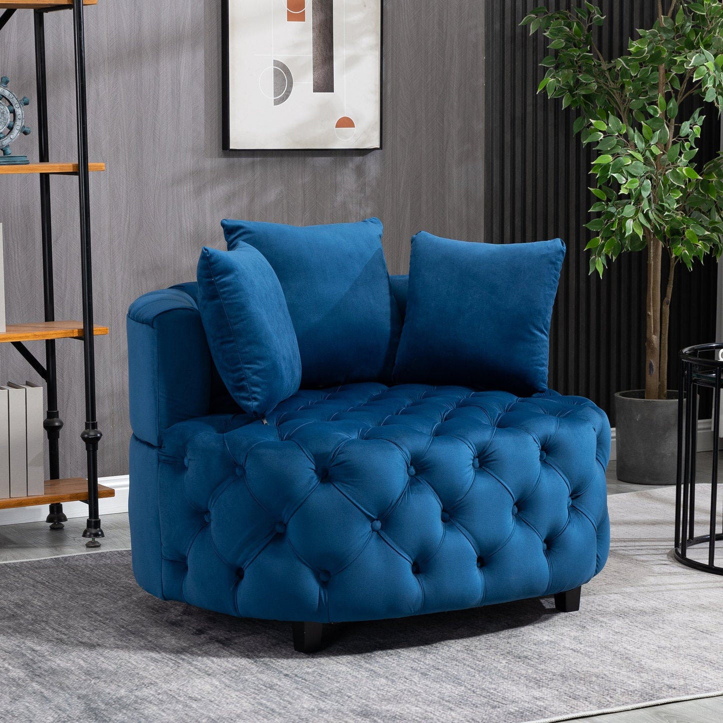 NEW A&A Furniture Blue Accent Chair Classical Barrel Chair