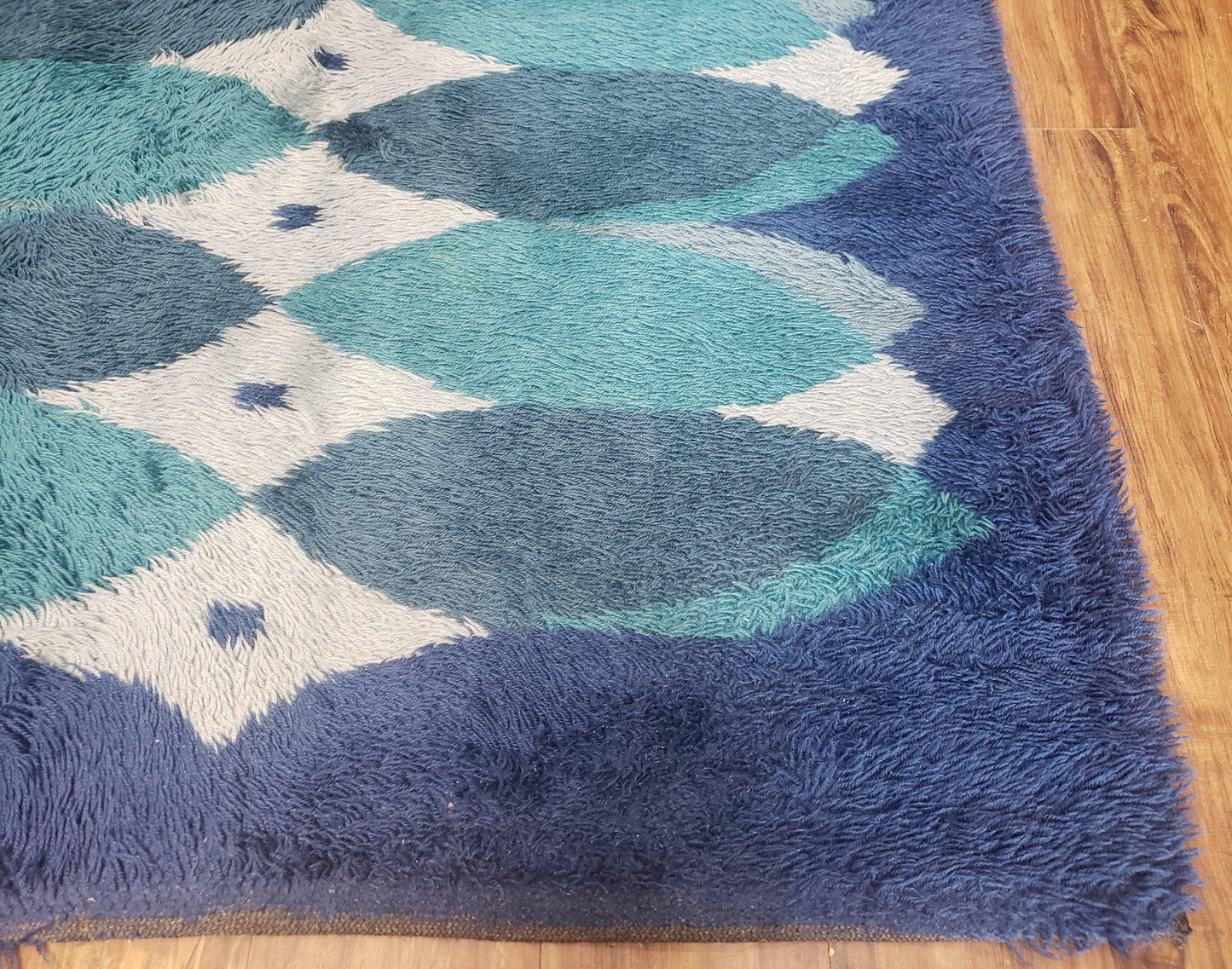USED Blue Rya Rug, 1960s Mid-Century Modern Danish Shag Rug 4'6" x 6'7", Ege Rya, Abstract