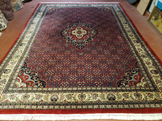 USED Indian Rug 9x12 Red Indo Bidjar Rug 9x12 Vintage Rug Allover Pattern Medallion Rug Wool Rug Nice Persian Design