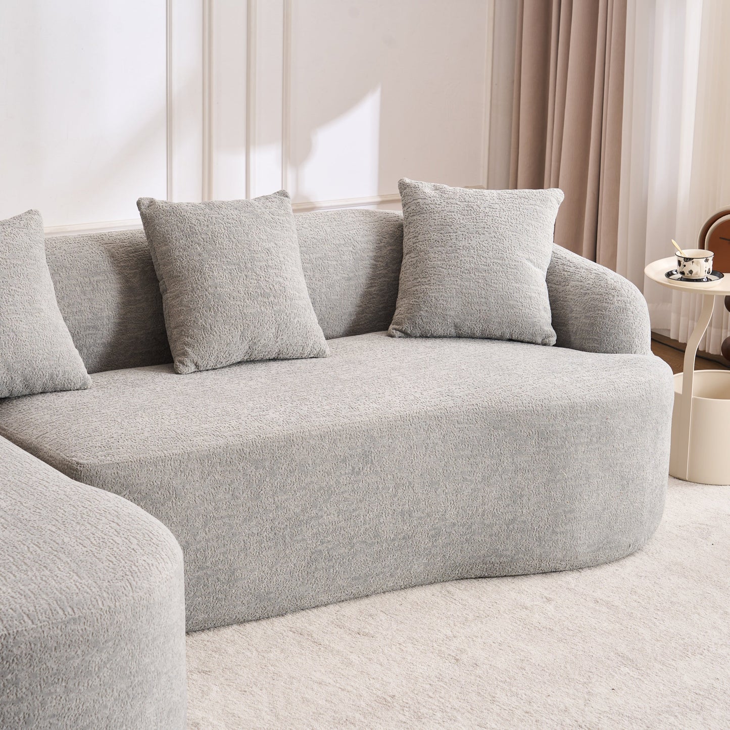 NEW Boneless Minimalist Curved Chaise Grey Chenille Compression Modular L-Shape Sectional Sofa Sleeper Couch with 30D High-Density Foam