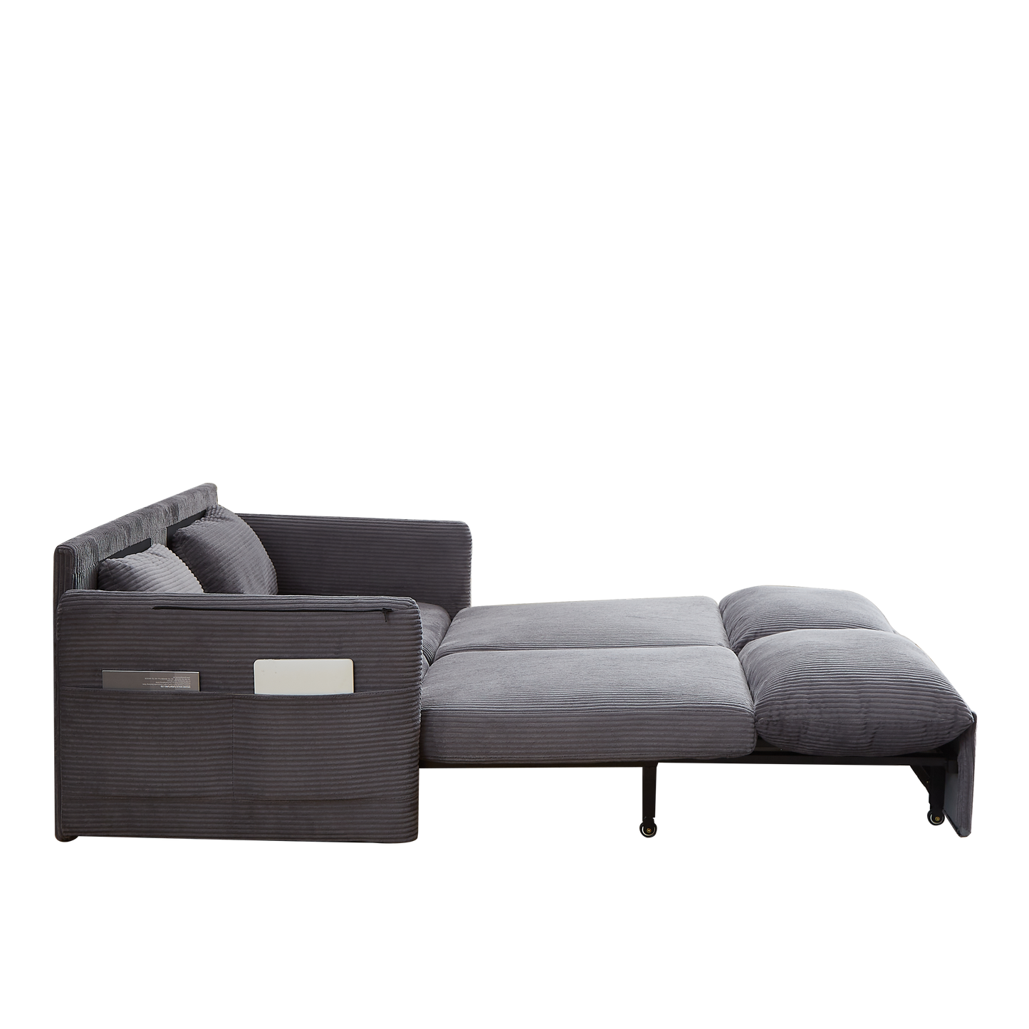 NEW MH'' 3-in-1 Adjustable Sleeper 64.5 Inch Soft Corduroy Convertible Sleeper Sofa Bed with Pullout Bed 2 Pillows and Side Pockets
