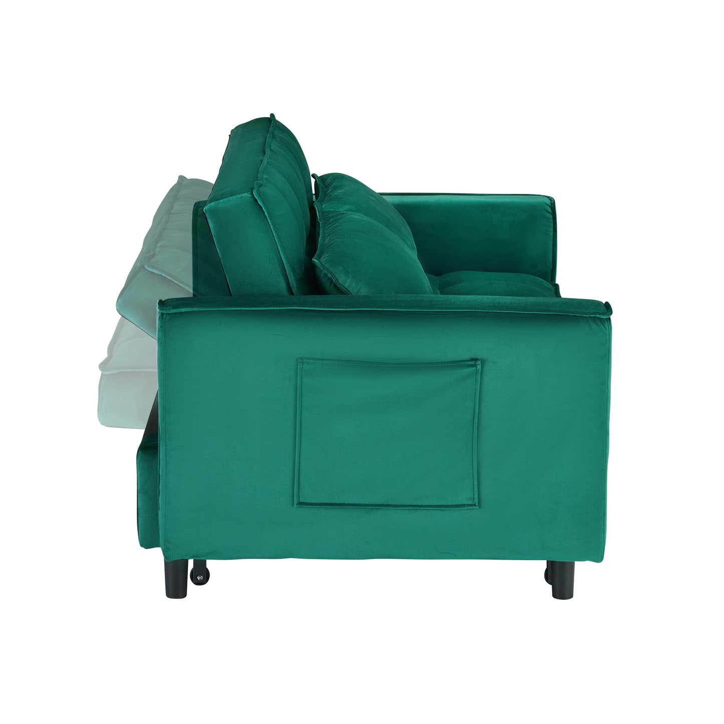 NEW 55-inch Green velvet sofa bed, elegant and convenient, with storage pockets, cleverly interpreting the three-in-one conversion