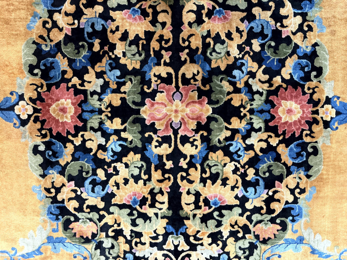 USED Antique Chinese Peking Rug 12.6 x 14.9, Palace Size Asian Oriental Carpet, Art Deco Rug, Rare