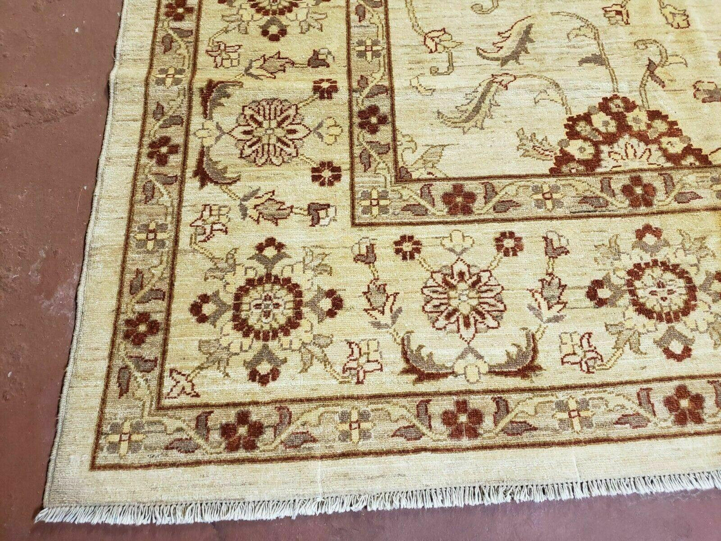 USED Oushak Rug 10x14 Neutral Colors Handmade Peshawar Wool Carpet Oatmeal Beige
