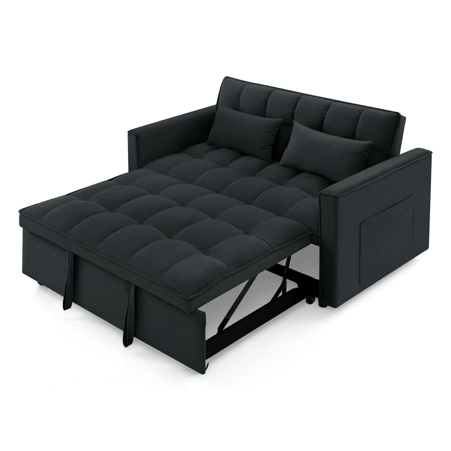 NEW 54.33 inch Versatile Foldable Modern Black Velvet Sofa Pull-out Bed Adjustable Back