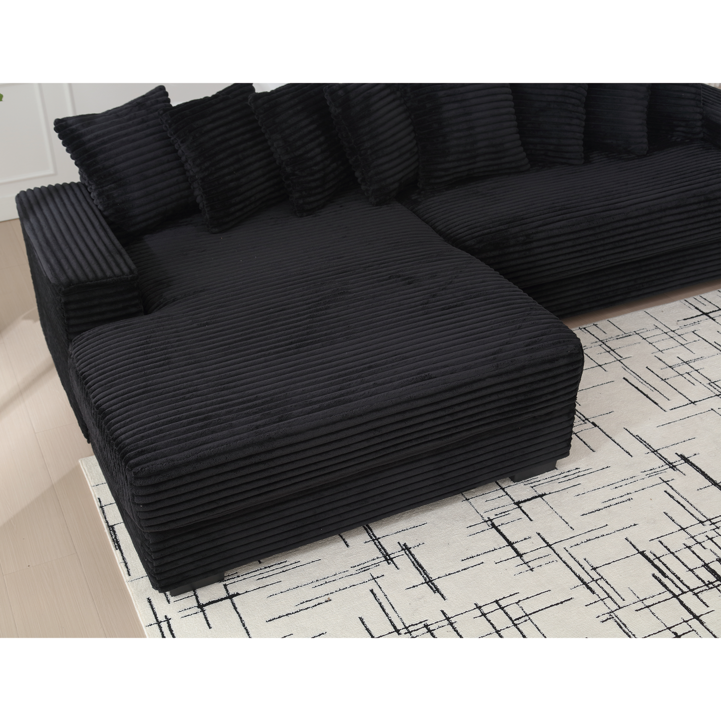 [NEW ARRIVED] [VIDEO PROVIDED] Oversized Two-Piece  Couches,  L Shaped Sofa, Corduroy, Left Chaise Daybed,with Armrests,Eight Throw Pillows,Corner Sofa,Easy To Assemble, Black