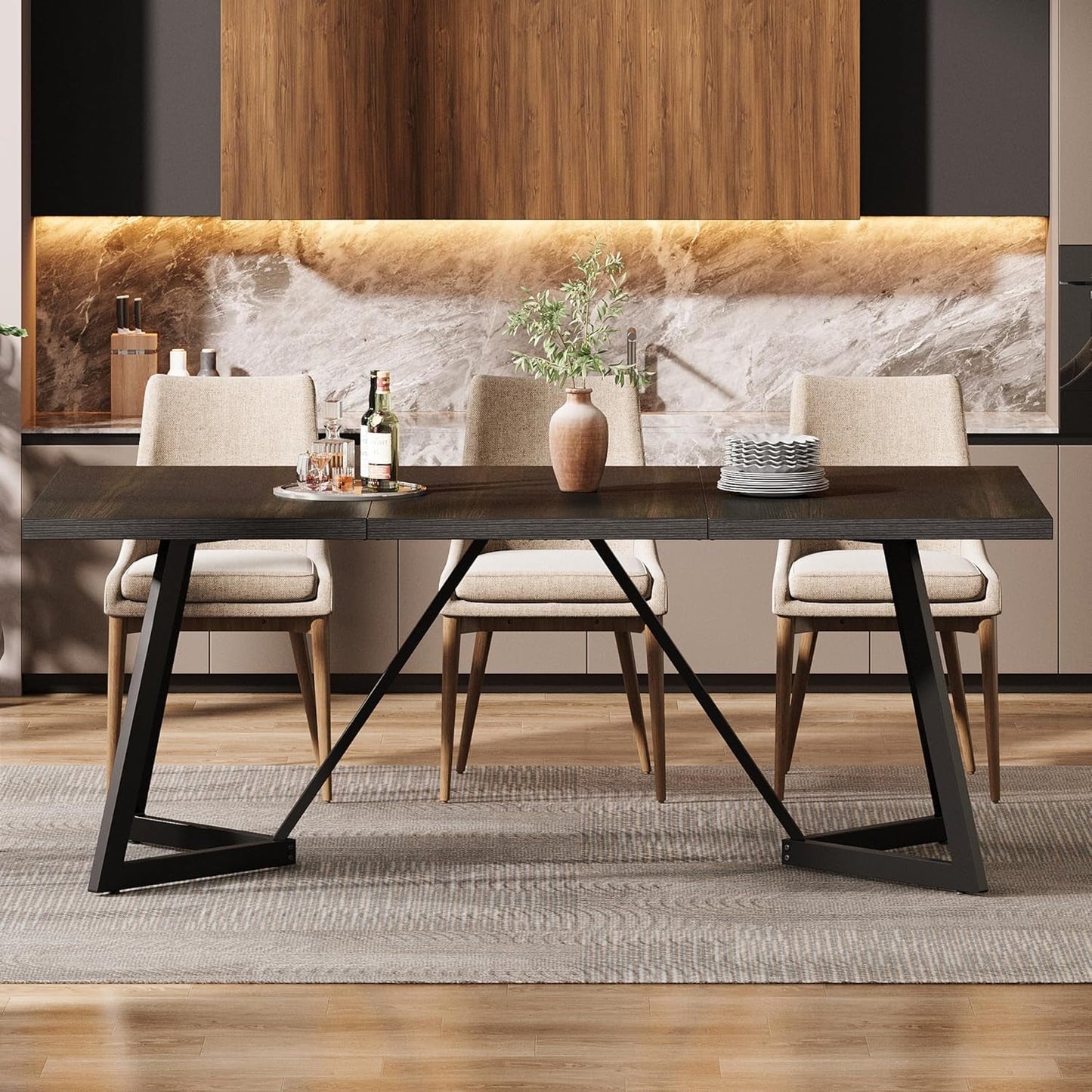 NEW 70.86 Inch Black Dining Table For 4 To 6 Family Room