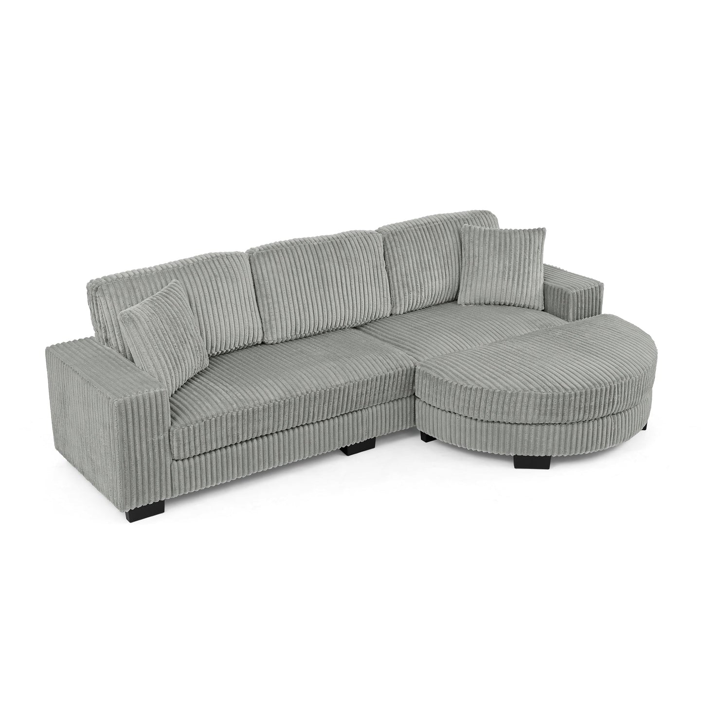 NEW Corduroy Tufted Upholstered Sleeper Sectional L-Shaped Modular Convertible Sofa with Arc-Shaped Footstool