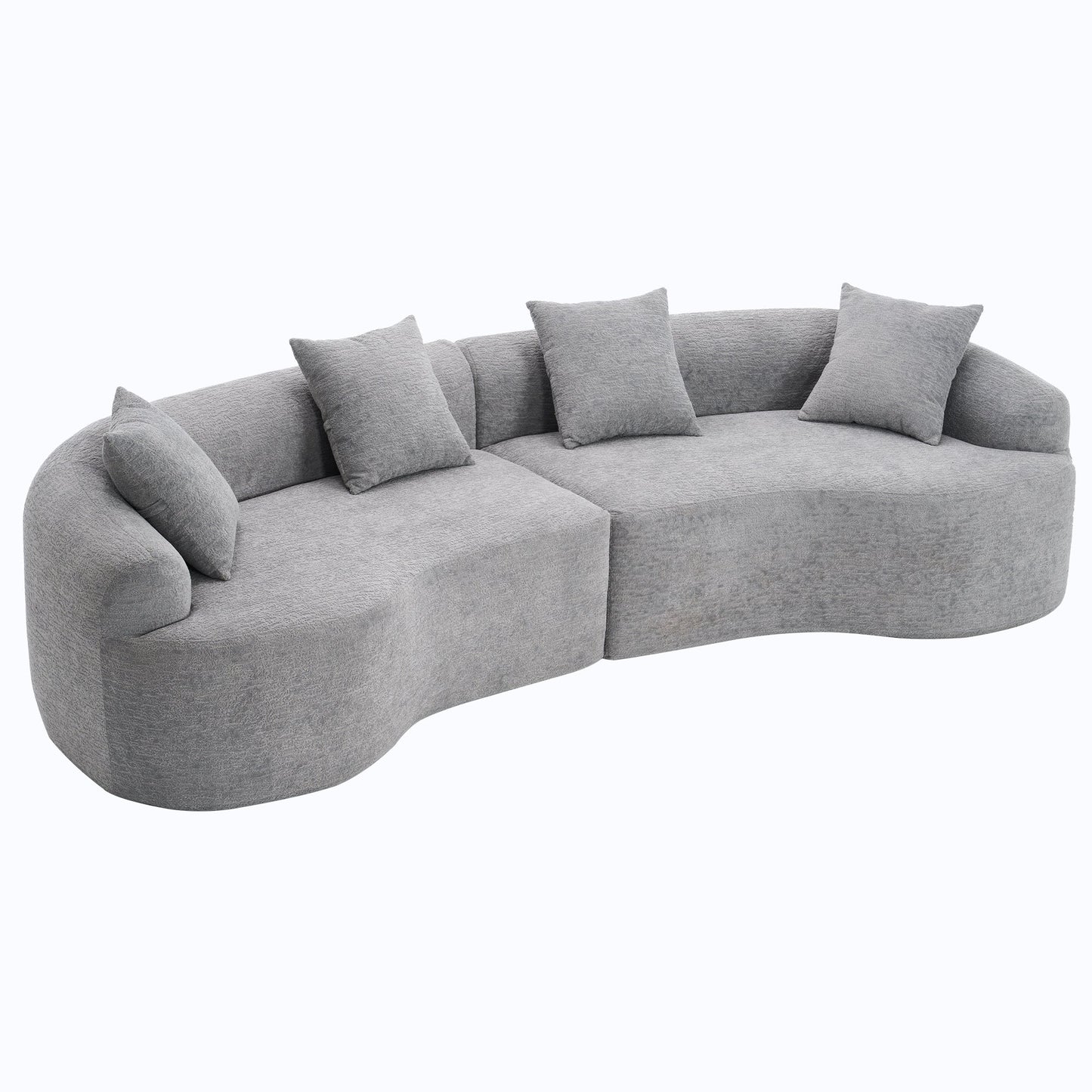 NEW LY-025 Grey Curved Modular Sectional Sofa with 30D High-Density Chenille Upholstery, 110'' Long