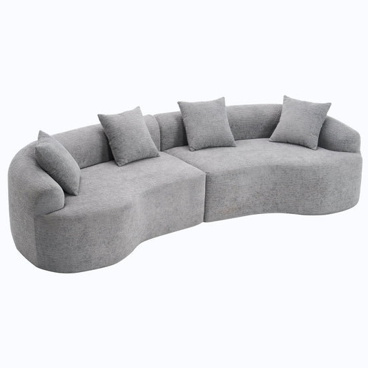 NEW LY-025 Grey Curved Modular Sectional Sofa with 30D High-Density Chenille Upholstery, 110'' Long