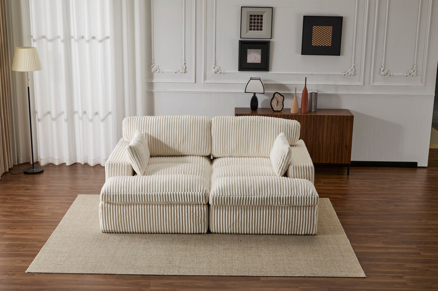 NEW Double Chaise Lounge Chair Indoor,Oversized Upholstered Sleeper Cloud Couch,Deep Seat Luxury Sofa Bed,Sectional Sofa Chaise Love-seat,Corduroy Reading Chair for Living Room,No Assembly Required,White