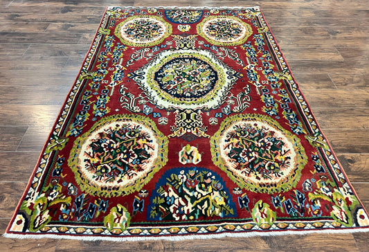 USED Persian Bakhtiari Rug 5x8, Wool Hand Knotted Antique Carpet, Red, Floral Oriental Rug, 5 x 8 Medium Sized Rug