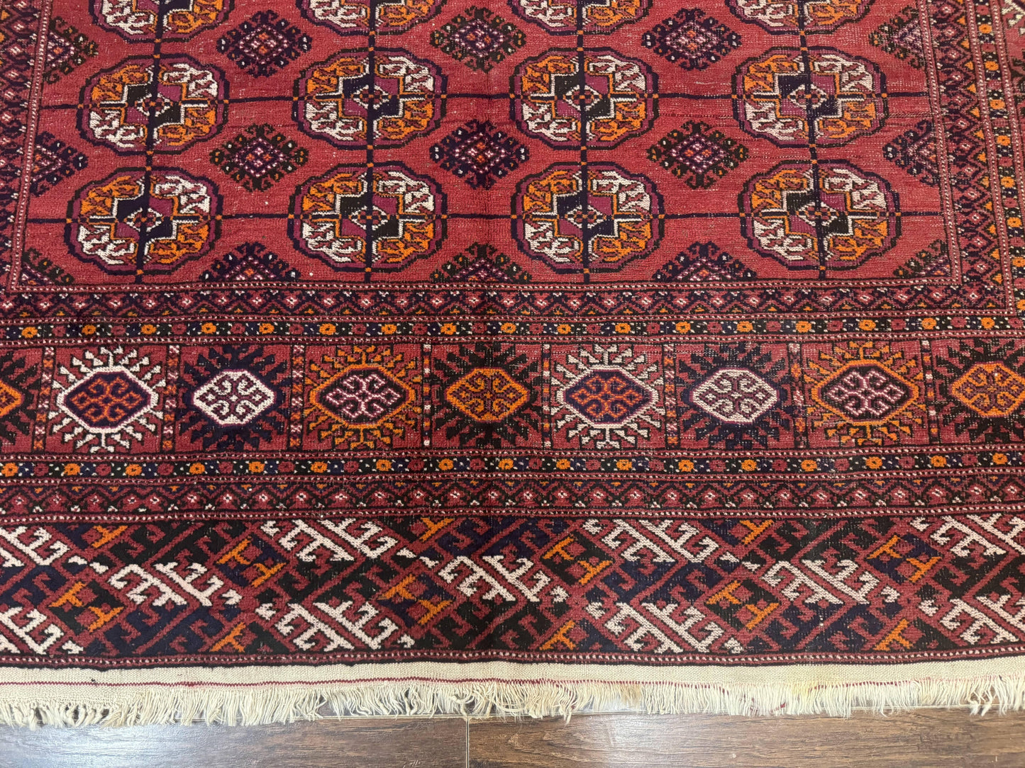 USED Antique Persian Turkoman Bokhara Rug 7x11, Tribal Rug, Red