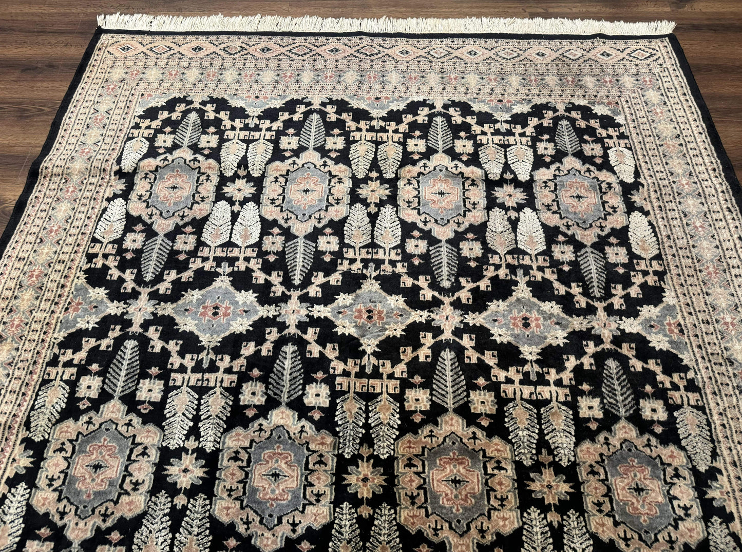 USED Turkoman Bokhara Rug 6x9, Pakistani Carpet, Black, Hand Knotted