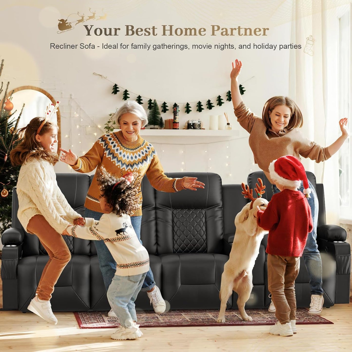 NEW 4 Seat Recliner Sofa With USB Ports And Storage Console