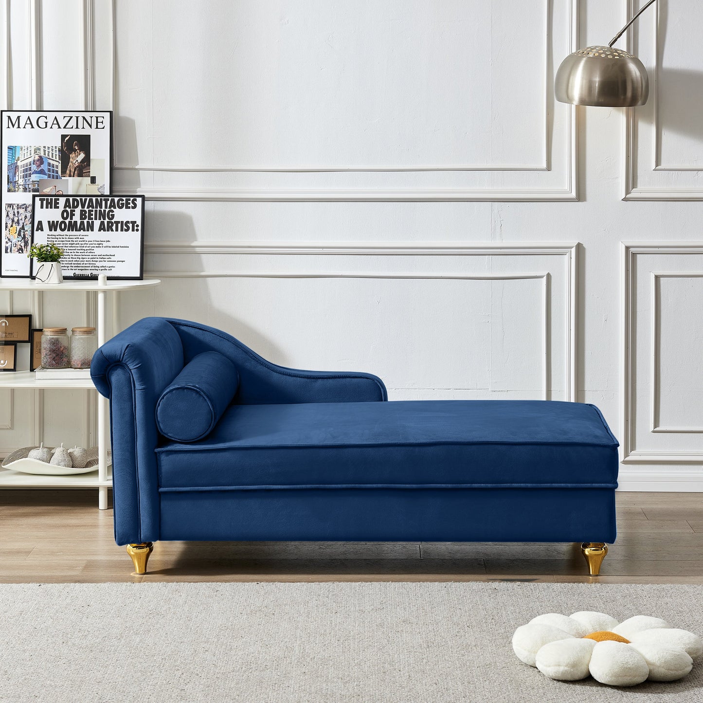NEW Modern Upholstery Chaise Lounge Chair with Storage Velvet (Navy Blue)