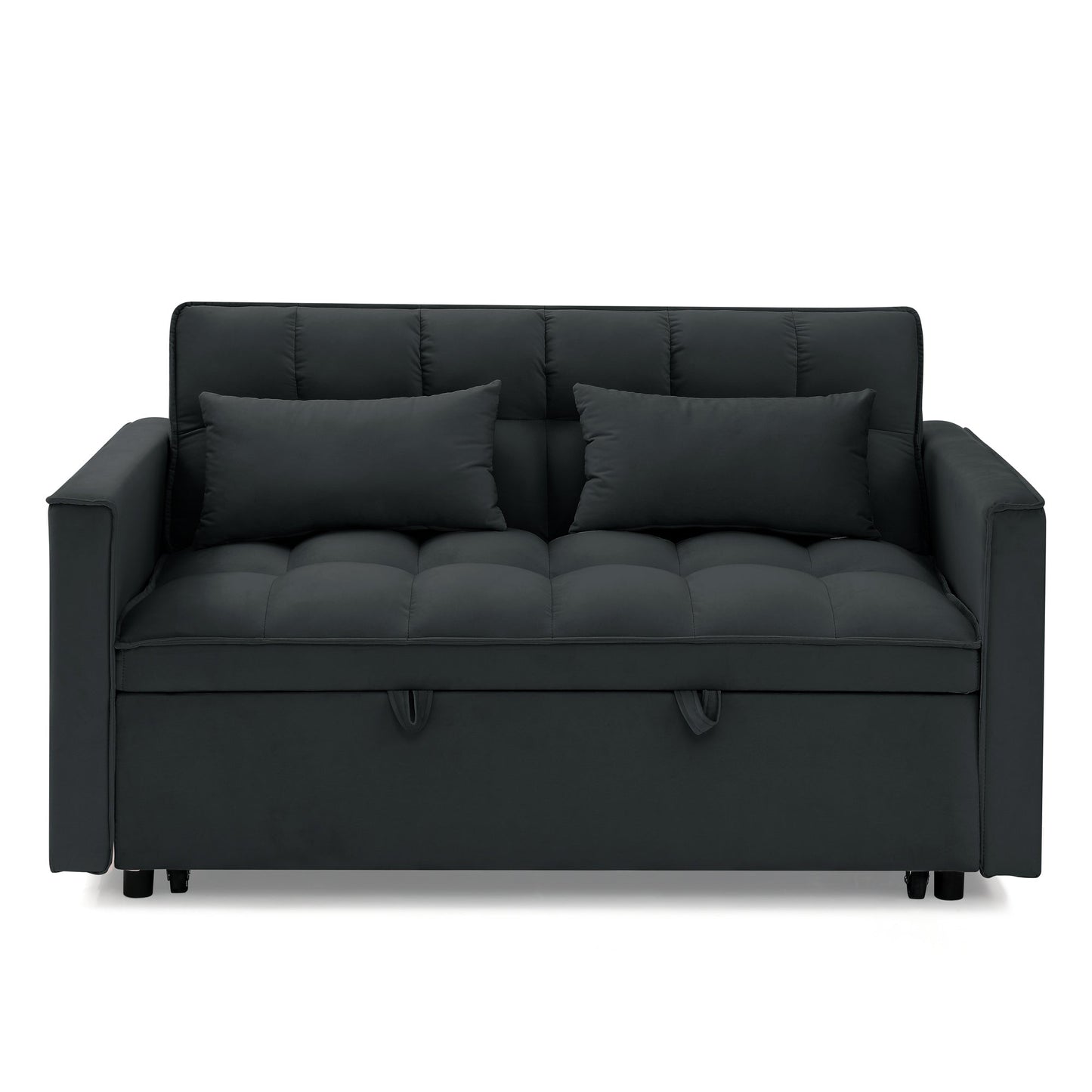 NEW 54.33 inch Versatile Foldable Modern Black Velvet Sofa Pull-out Bed Adjustable Back