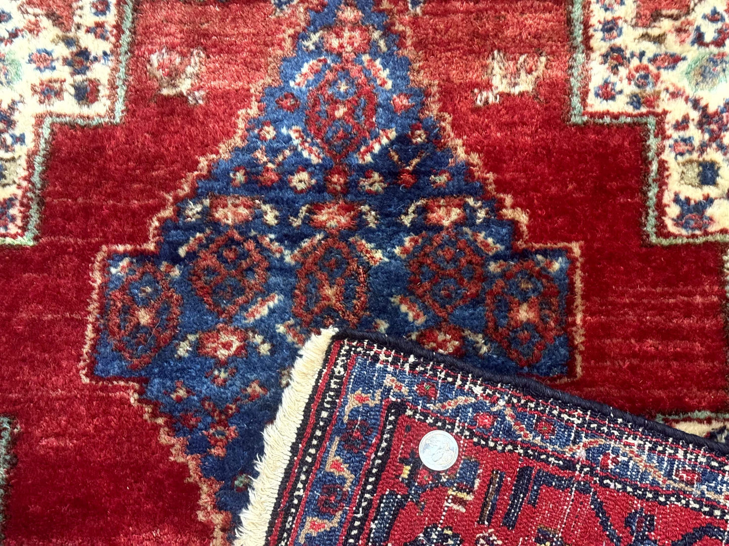 USED Antique Persian Kurdish Senneh Rug 4x5 Tribal Carpet Wool Geometric Medallion