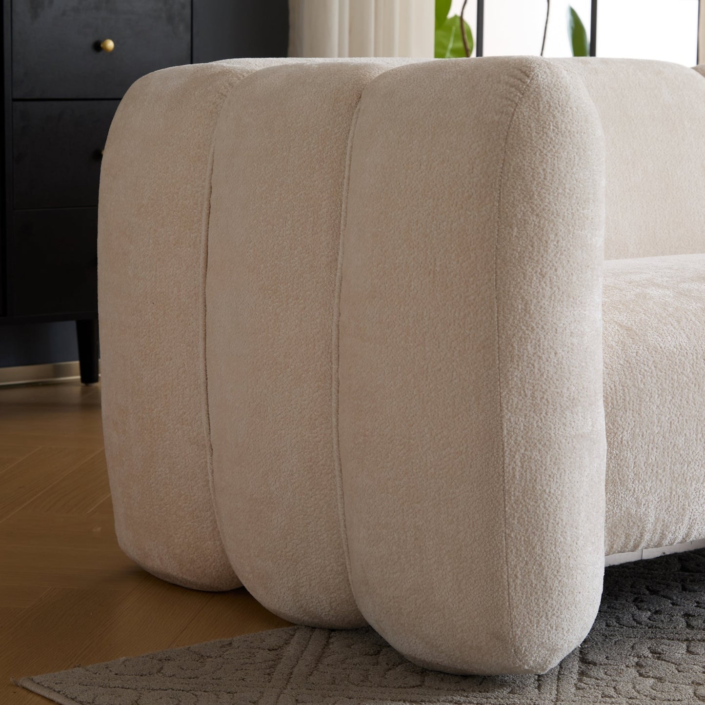 NEW Tonson Wave Design 3-Seater Sofa, Beige Fabric, 83 Inches