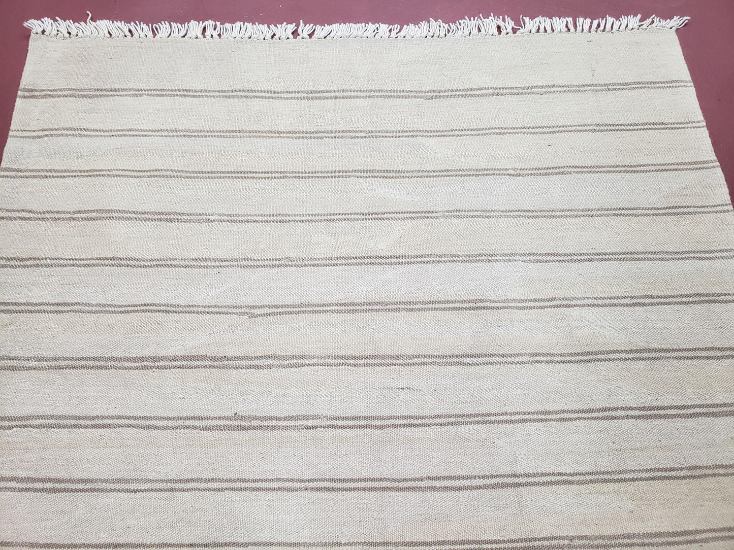 USED New Striped Turkish Kilim Area Rug 4x6 ft, Hand-Knotted, Wool, Light Gray, Earth Tone Decor, Flatweave Kilim, Two Toned Rug, Southwestern