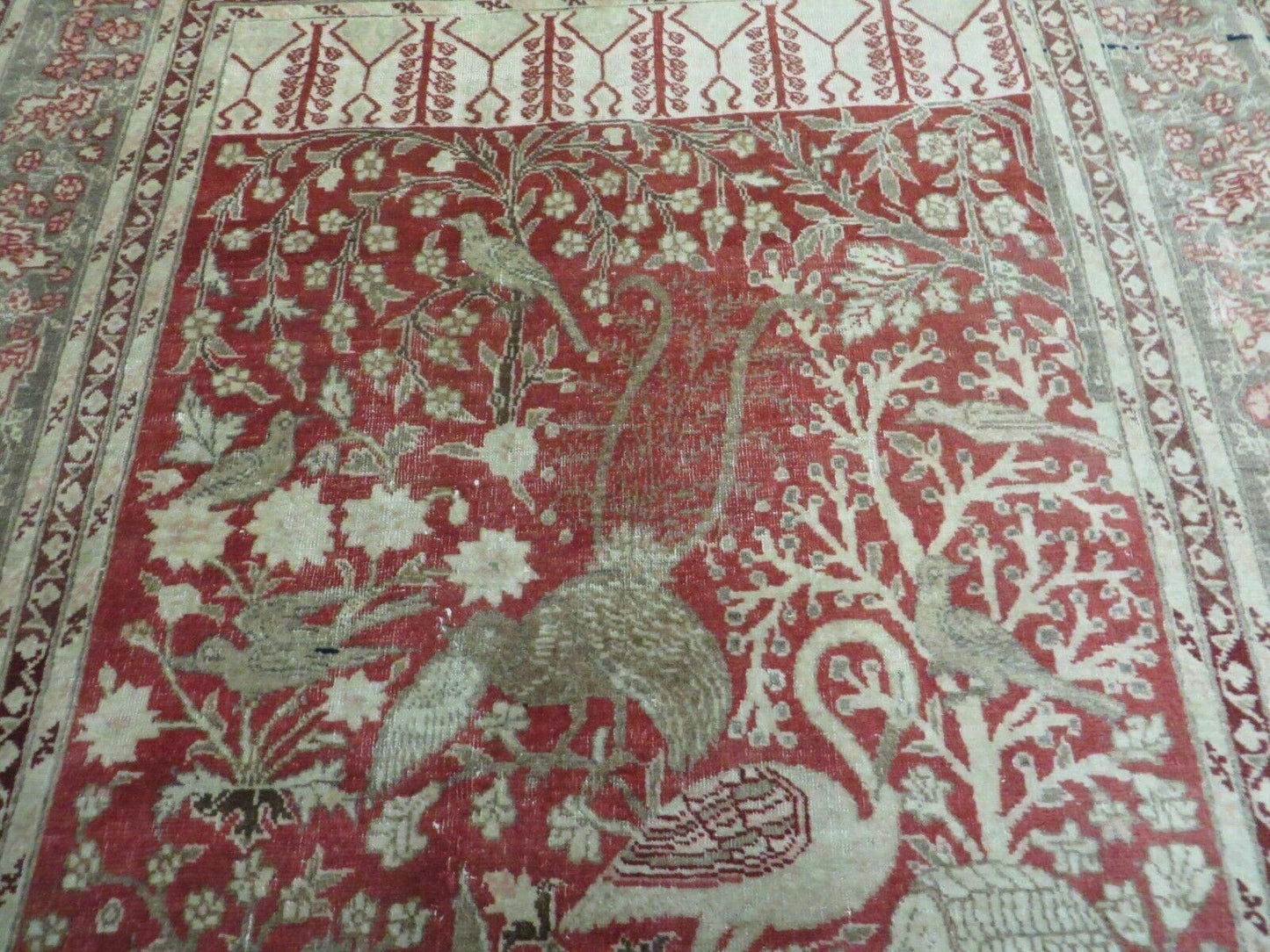 USED 4' X 6' Antique Handmade Turkish Tree Of Life Oriental Wool Rug Birds Red