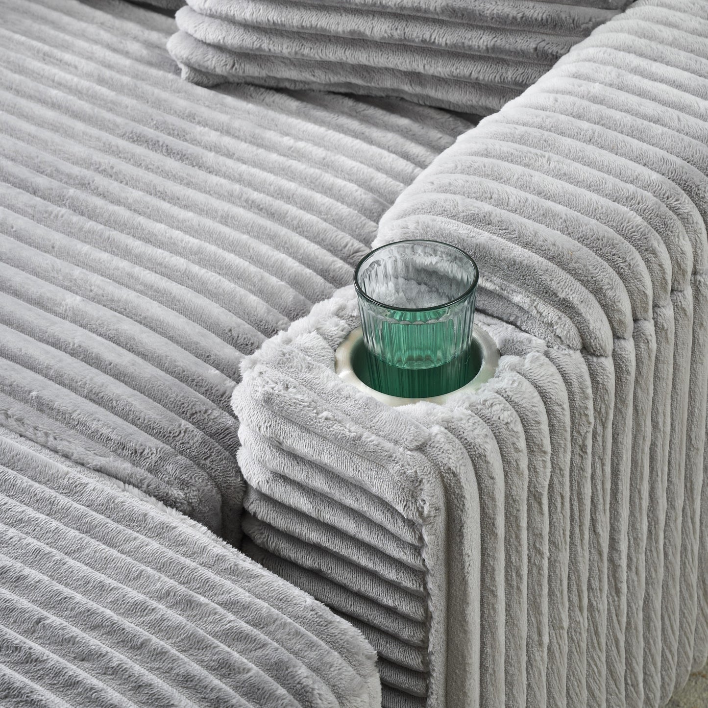 NEW Gray Corduroy Fabric Single Seater Oversized Loveseat with Storage Ottoman